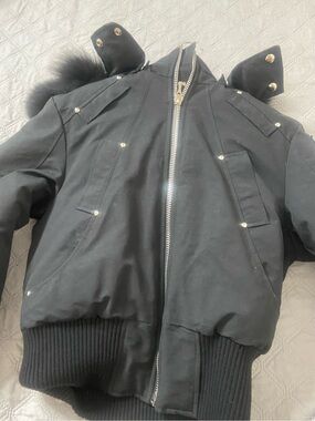 Moose Knuckles Black Down-Filled Jacket with Red Accents